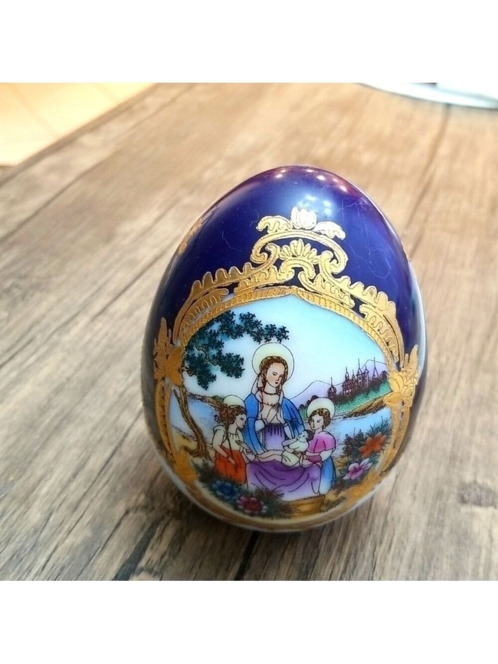 L.F.fine porcelain Egg Limoges L.R.G.cobalt ,gold about 5.5 inches tall